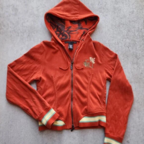 Marithe Francois Girbaud Rare Vintage Y2K Red Orange Zip-Up Hoodie Jacket, L - Picture 1 of 6